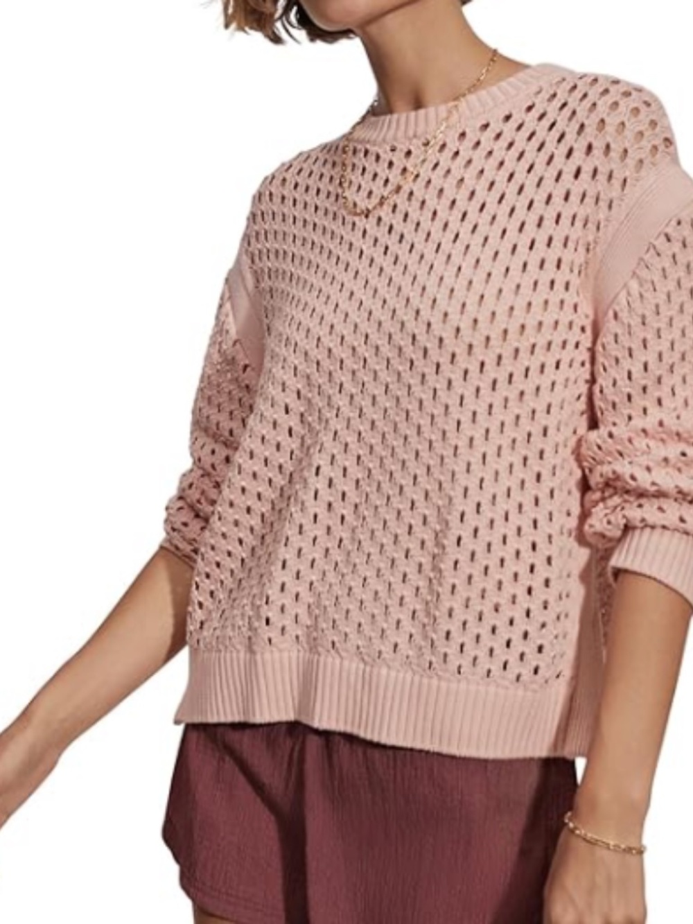 Varley Hains Pink Smoke Open Knit long sleeve sweater, size small